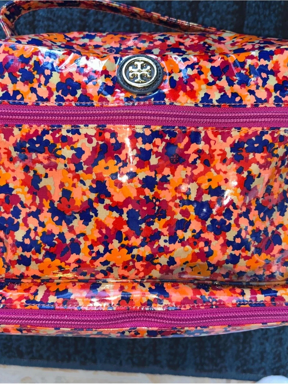 Tory Burch Large Travel Make Up Cosmetic Bag Double Zipper 14